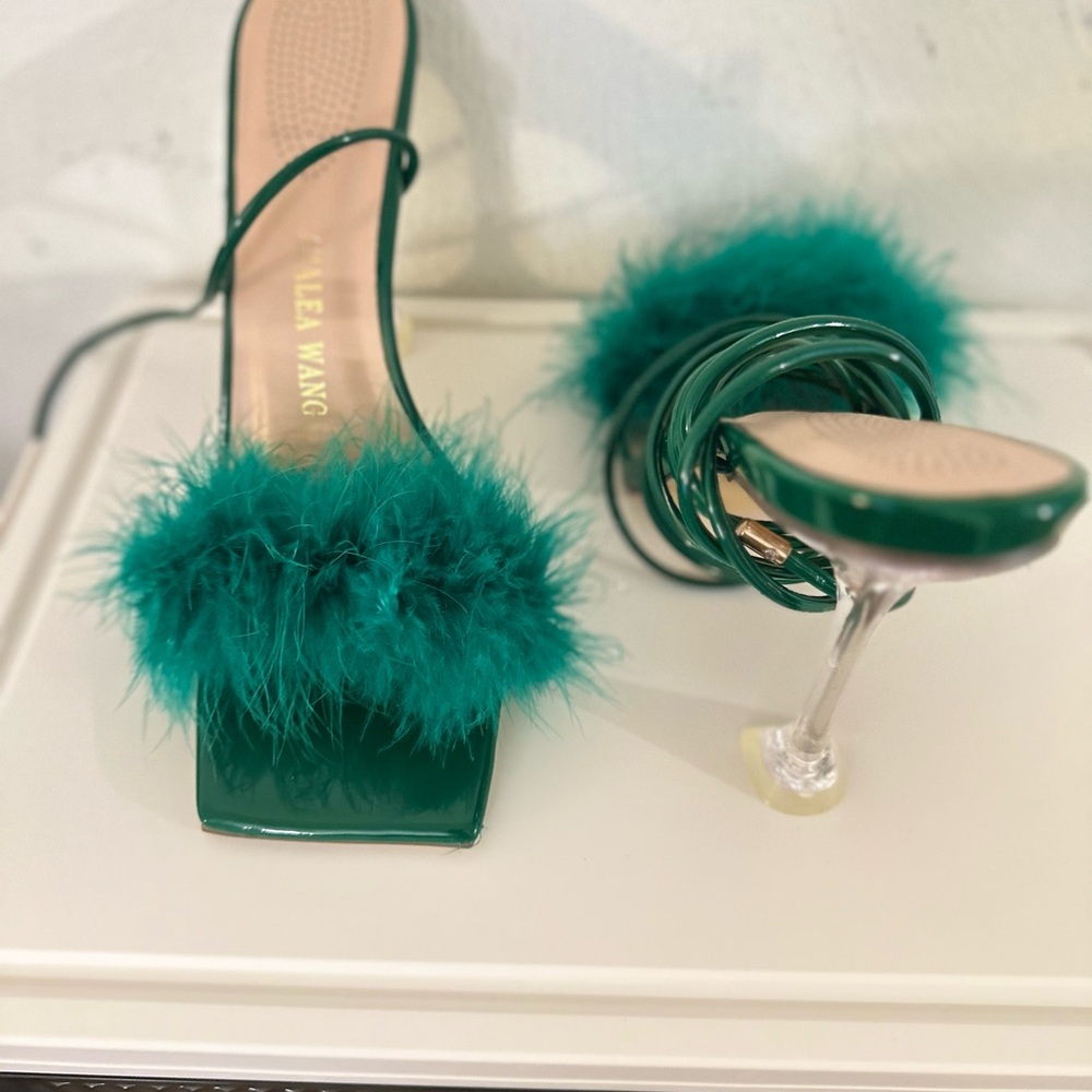 Azalea Wang Green Feathered Heels